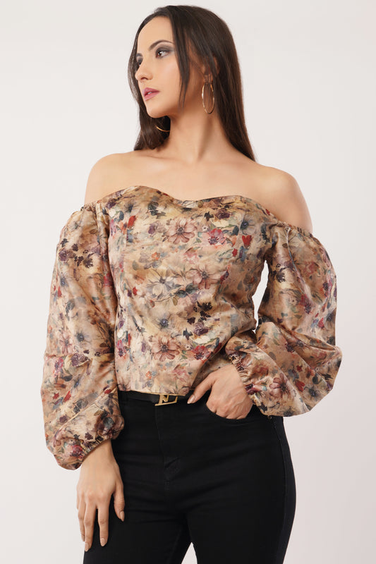 Vintage Bloom Off-Shoulder Blouse