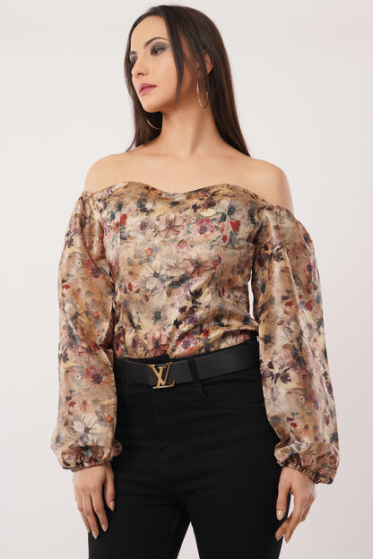 Vintage Bloom Off-Shoulder Blouse