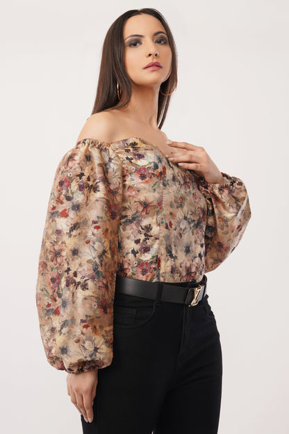 Vintage Bloom Off-Shoulder Blouse