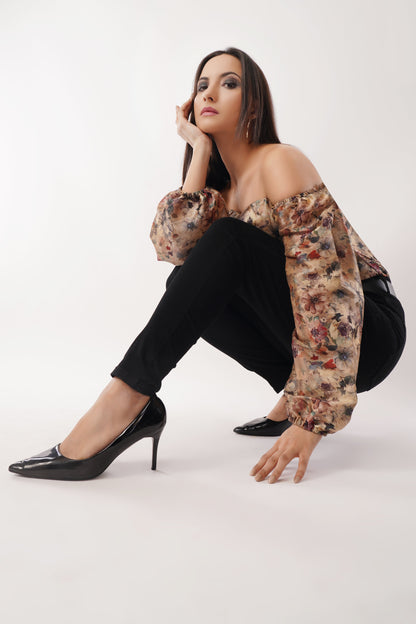 Vintage Bloom Off-Shoulder Blouse