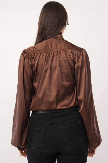 Cocoa Elegance Tie-Up Blouse