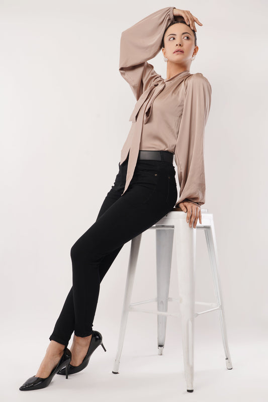 Mocha Grace Tie-Up Top