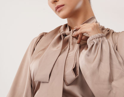 Mocha Grace Tie-Up Top