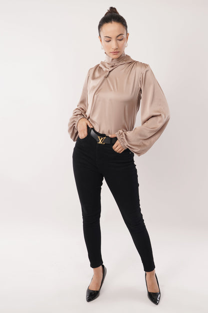 Mocha Grace Tie-Up Top