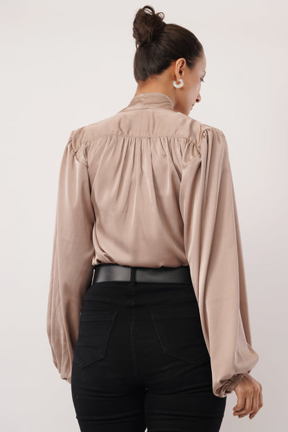 Mocha Grace Tie-Up Top
