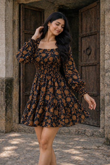 Autumn Luxe Floral Mini Dress