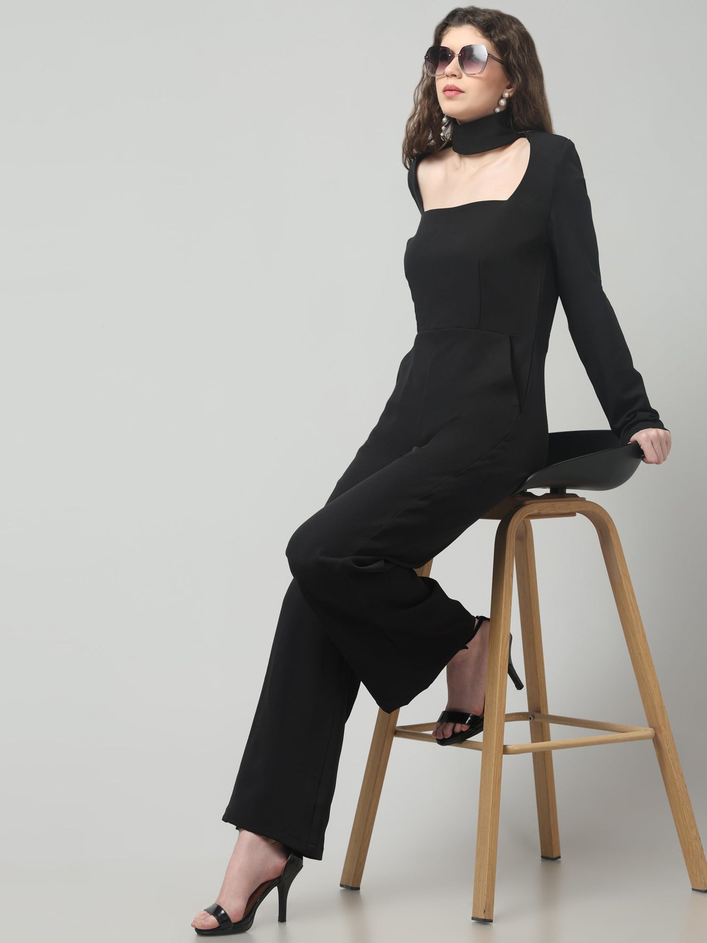 Obsidian Collar-Belt Jumpsuit