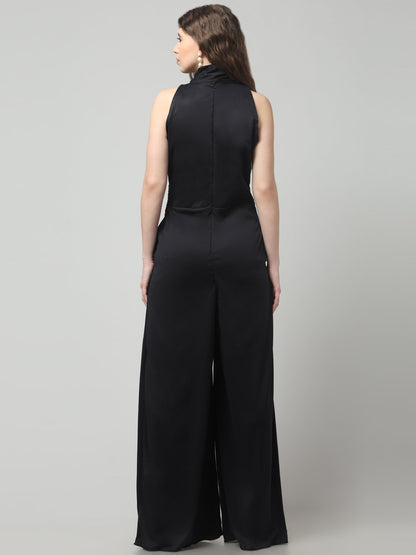 Noir Pleated High-Neck Jumpsuit