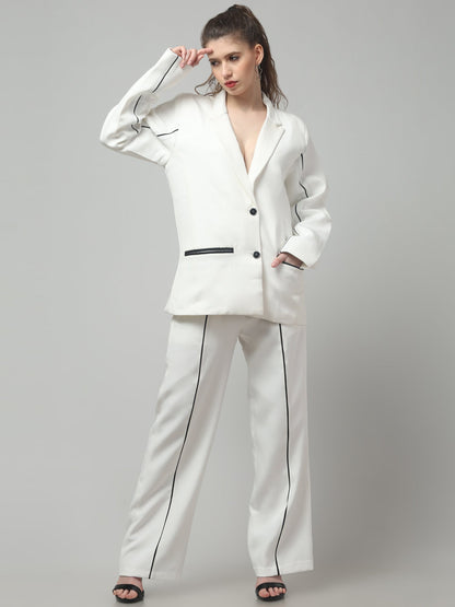 Ivory Edge Piped Blazer Set