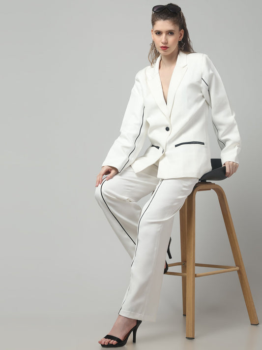 Ivory Edge Piped Blazer Set