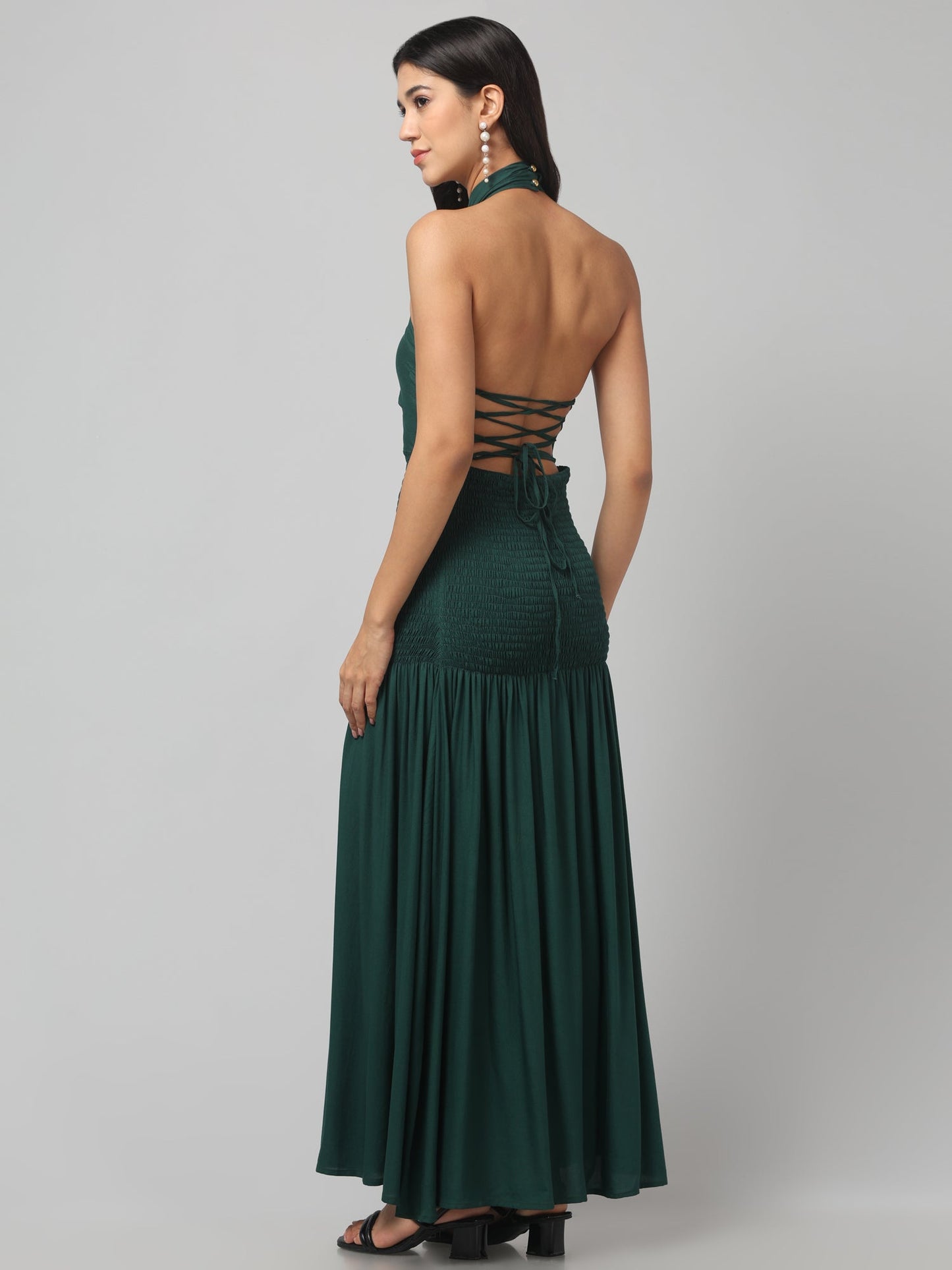 Emerald Envy Backless Gown