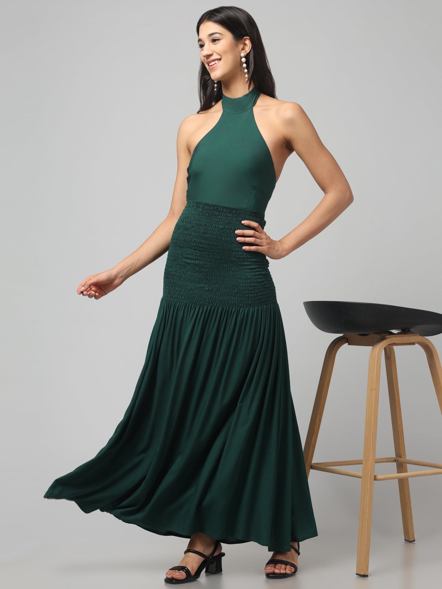 Emerald Envy Backless Gown