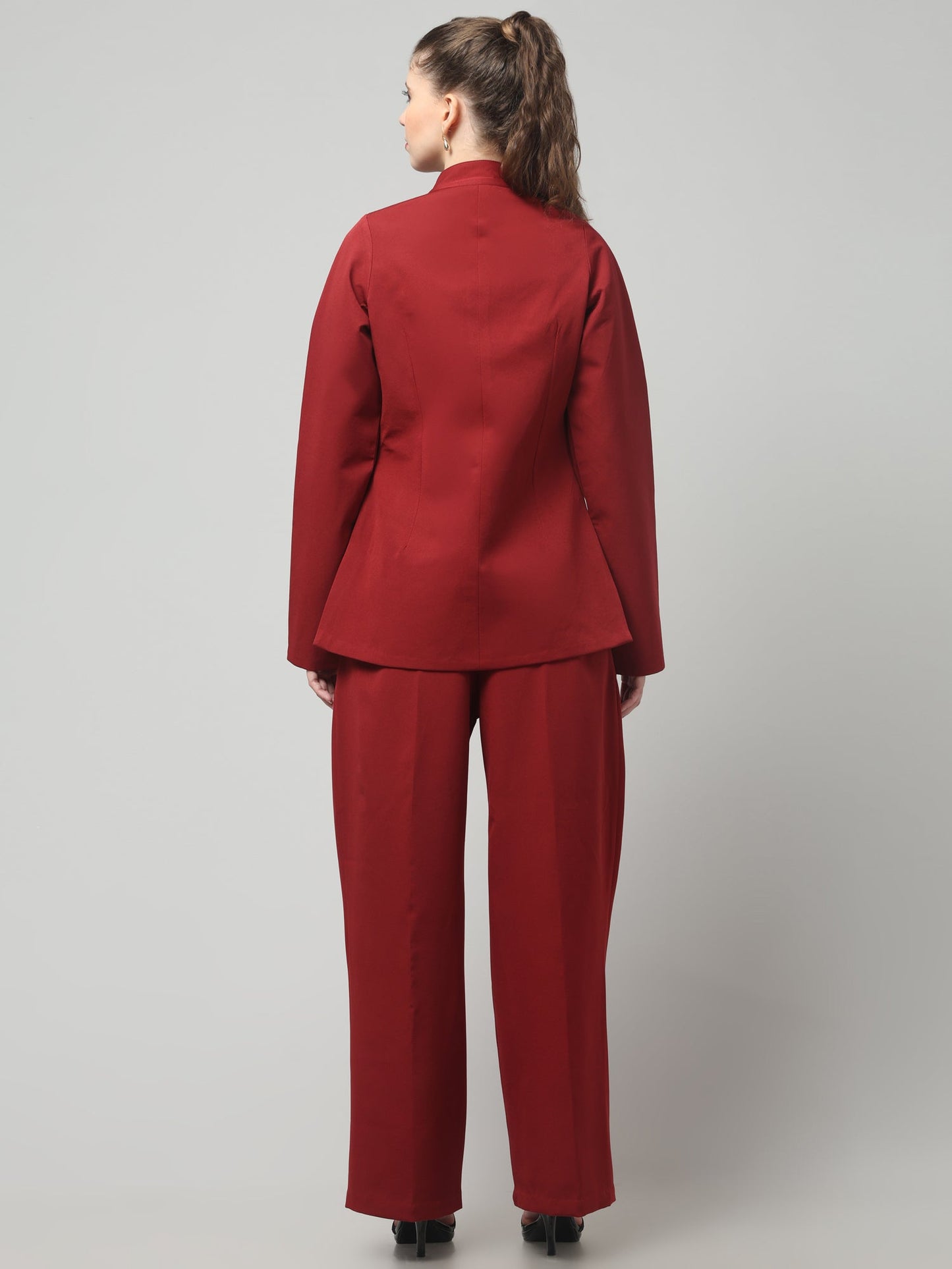 Crimson Sculpt Asymmetric Blazer Set