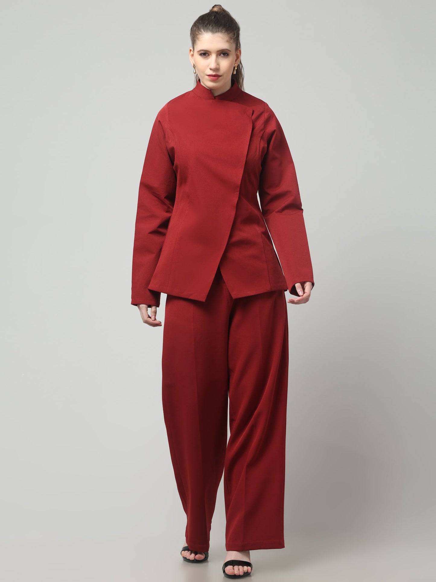 Crimson Sculpt Asymmetric Blazer Set