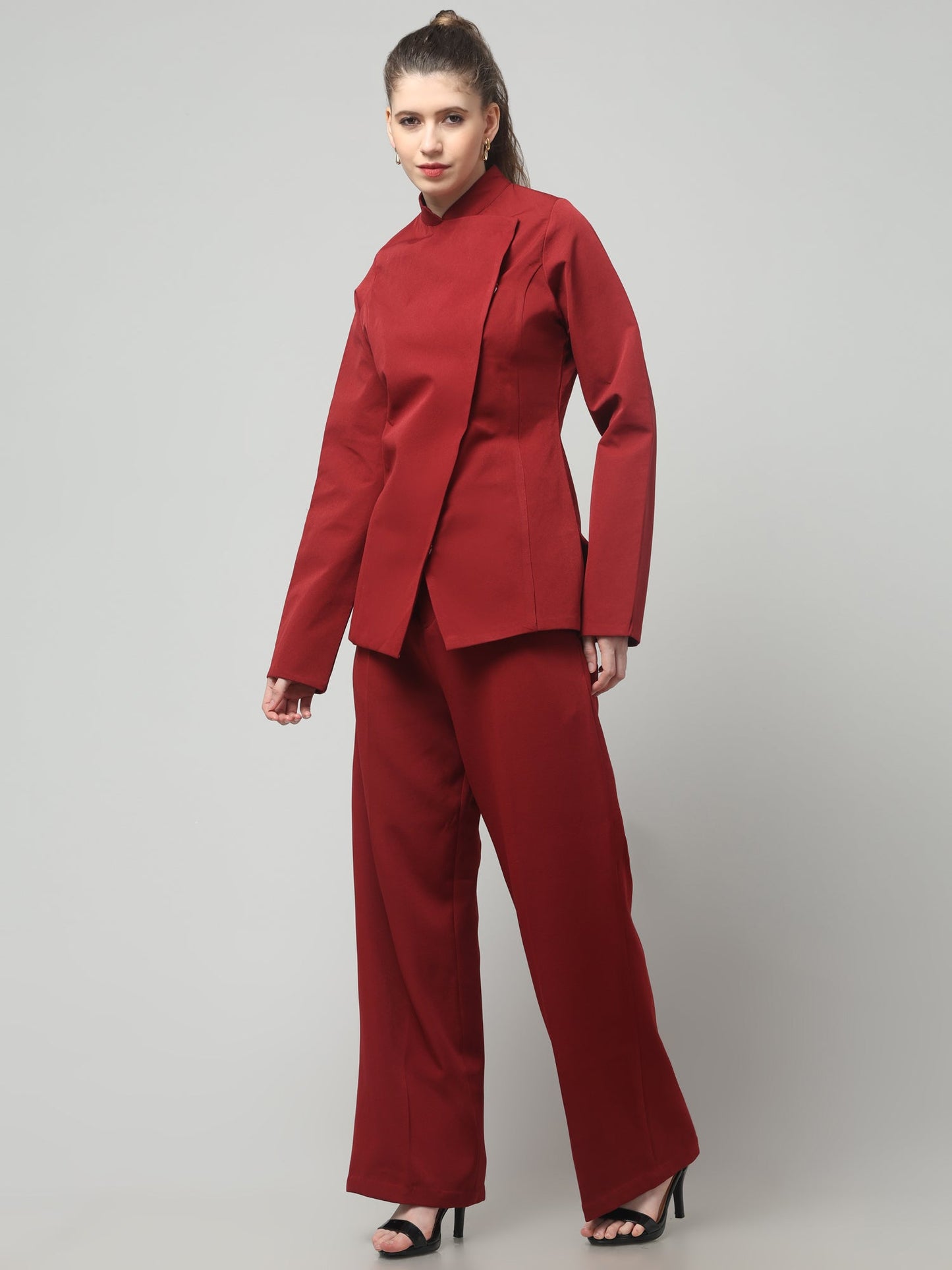 Crimson Sculpt Asymmetric Blazer Set