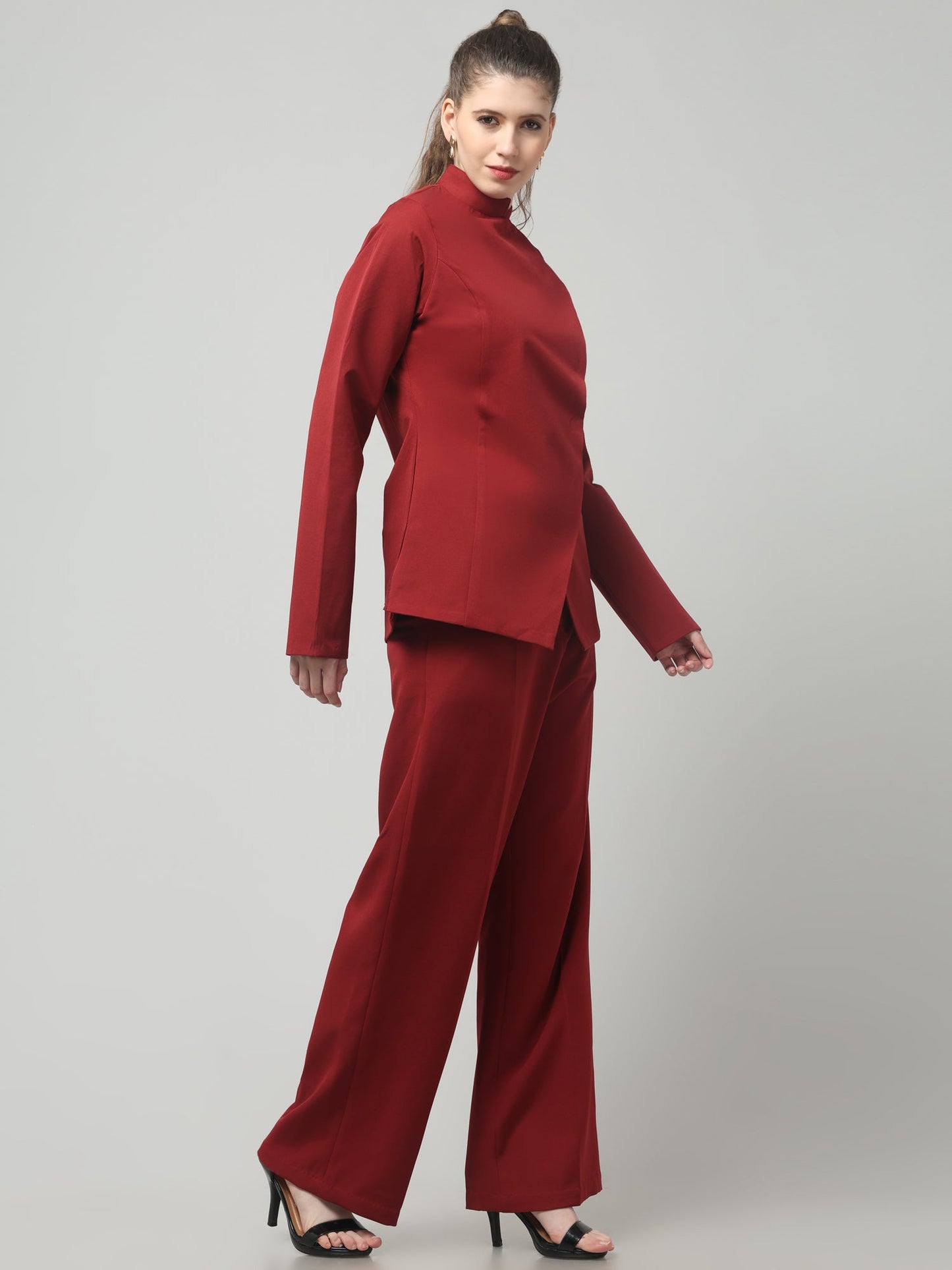 Crimson Sculpt Asymmetric Blazer Set