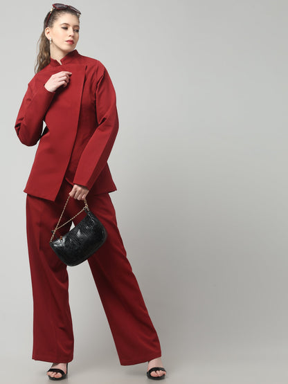 Crimson Sculpt Asymmetric Blazer Set