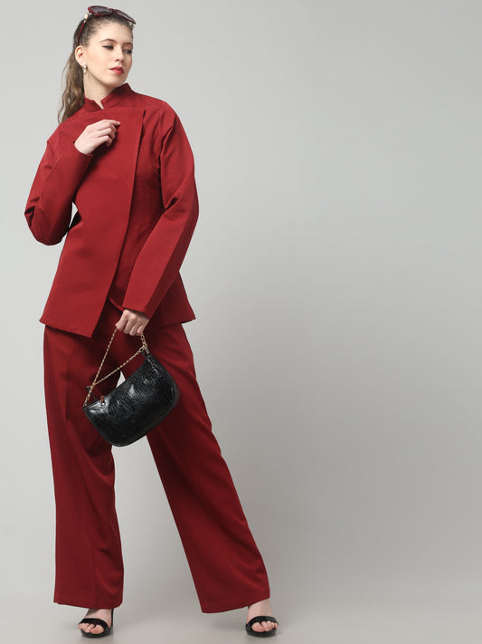 Crimson Sculpt Asymmetric Blazer Set
