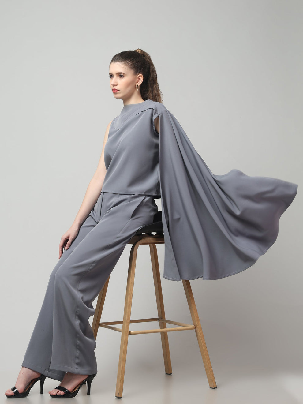 Slate Dress Draped Collar