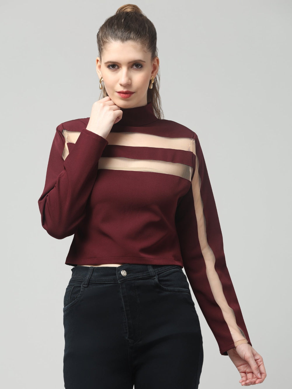 Berry Stripe High-Neck Top