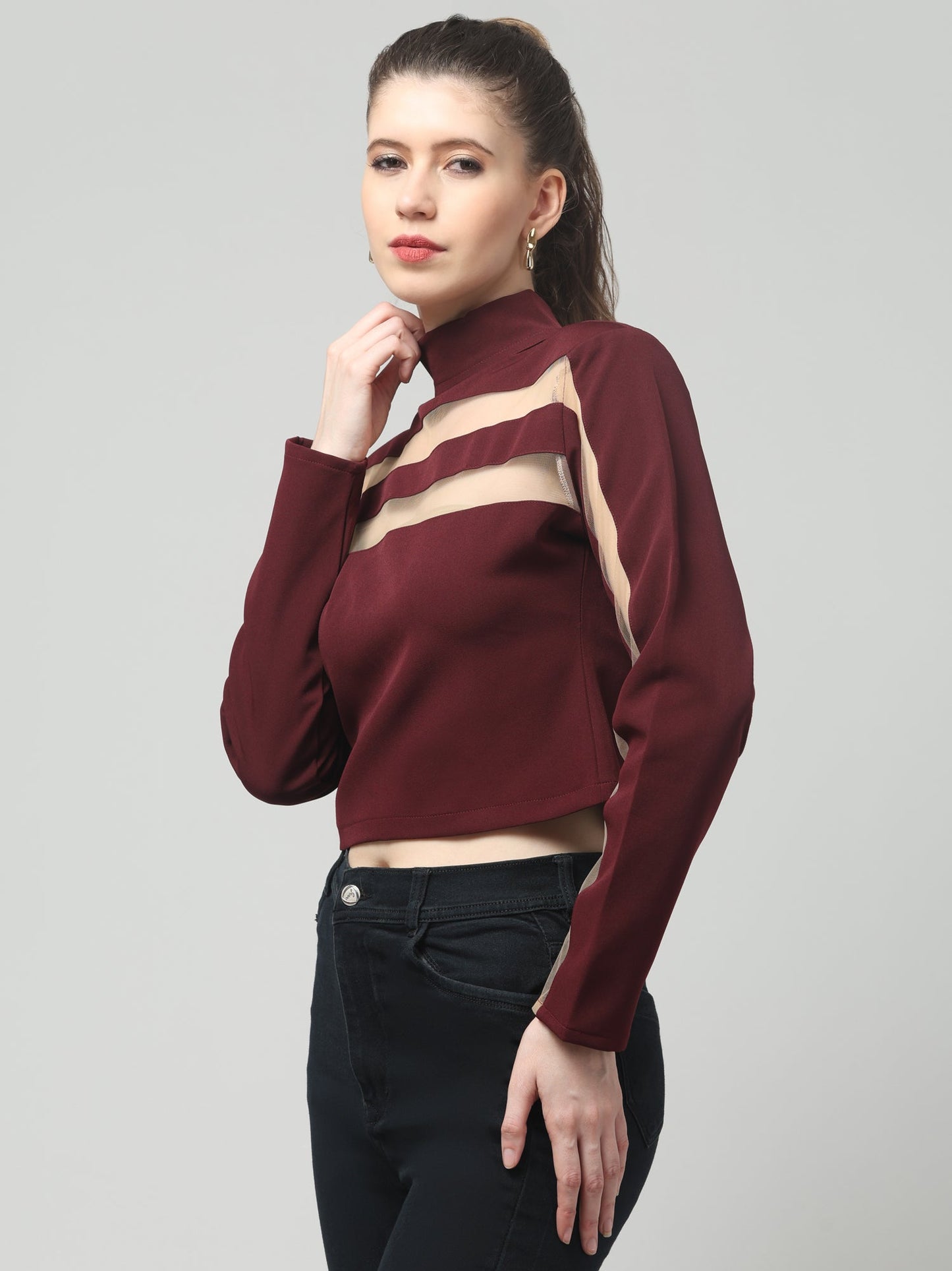 Berry Stripe High-Neck Top