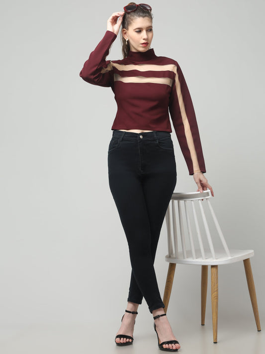 Berry Stripe High-Neck Top