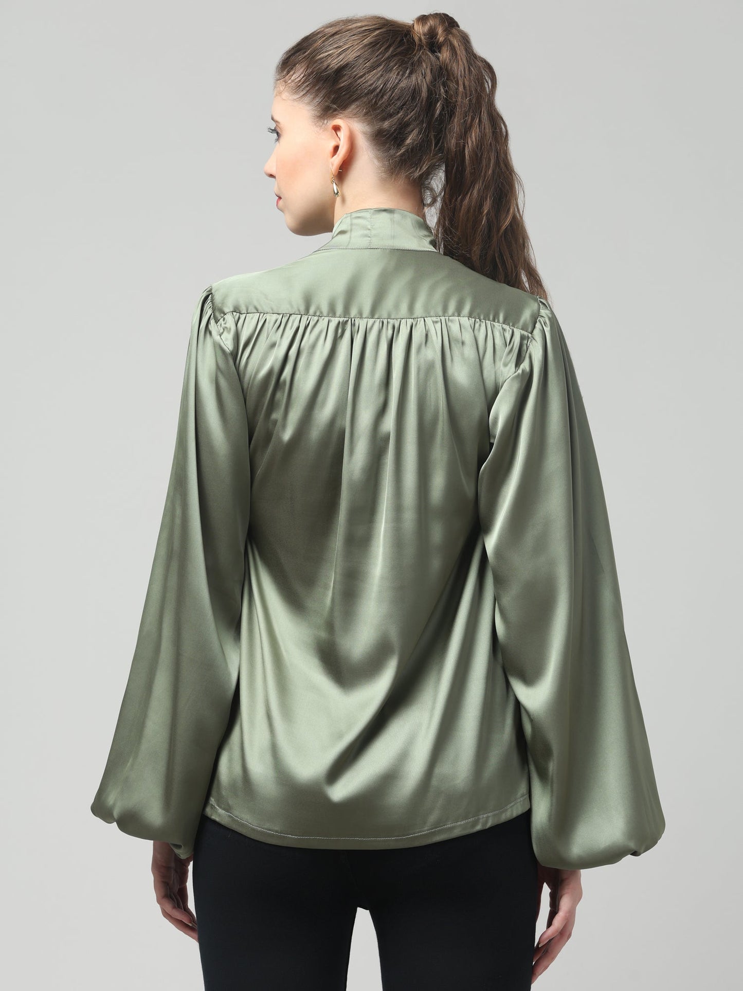 Olive Luxe Satin Bow Top