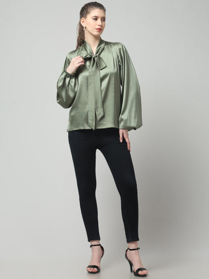 Olive Luxe Satin Bow Top