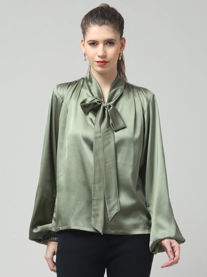 Olive Luxe Satin Bow Top