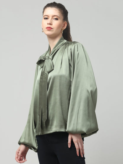Olive Luxe Satin Bow Top