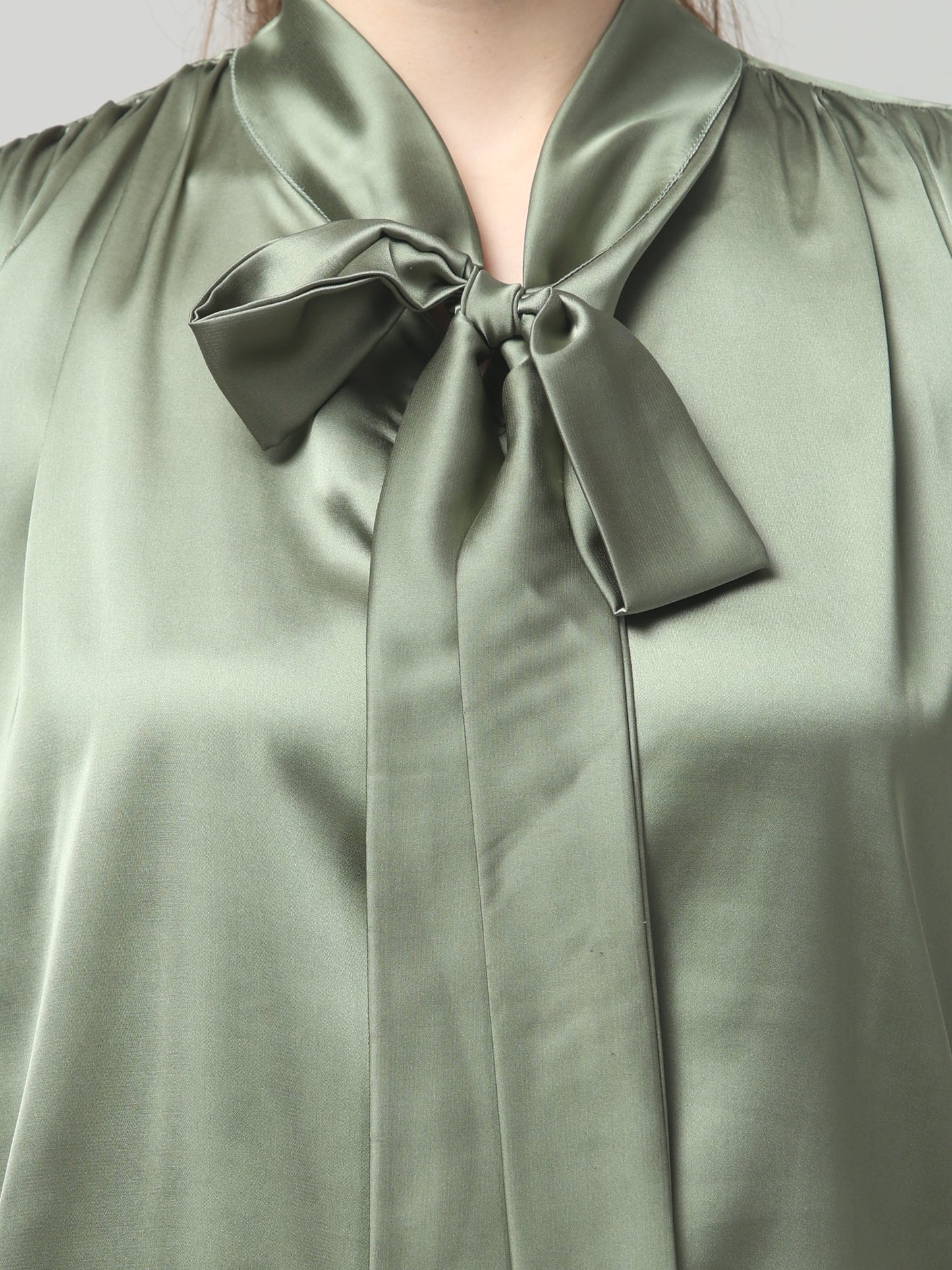 Olive Luxe Satin Bow Top