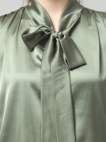 Olive Luxe Satin Bow Top
