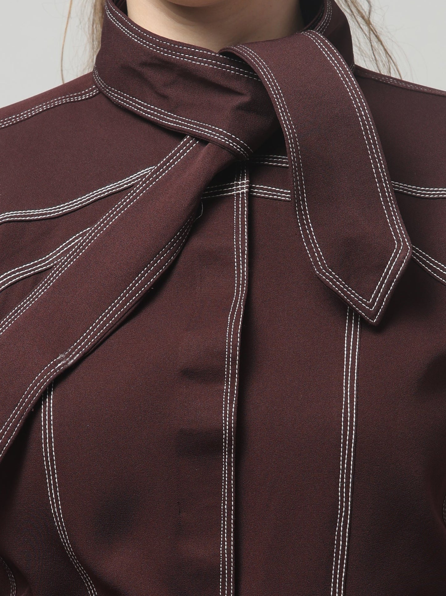 Wine Stitch Detail Belted Jacket
