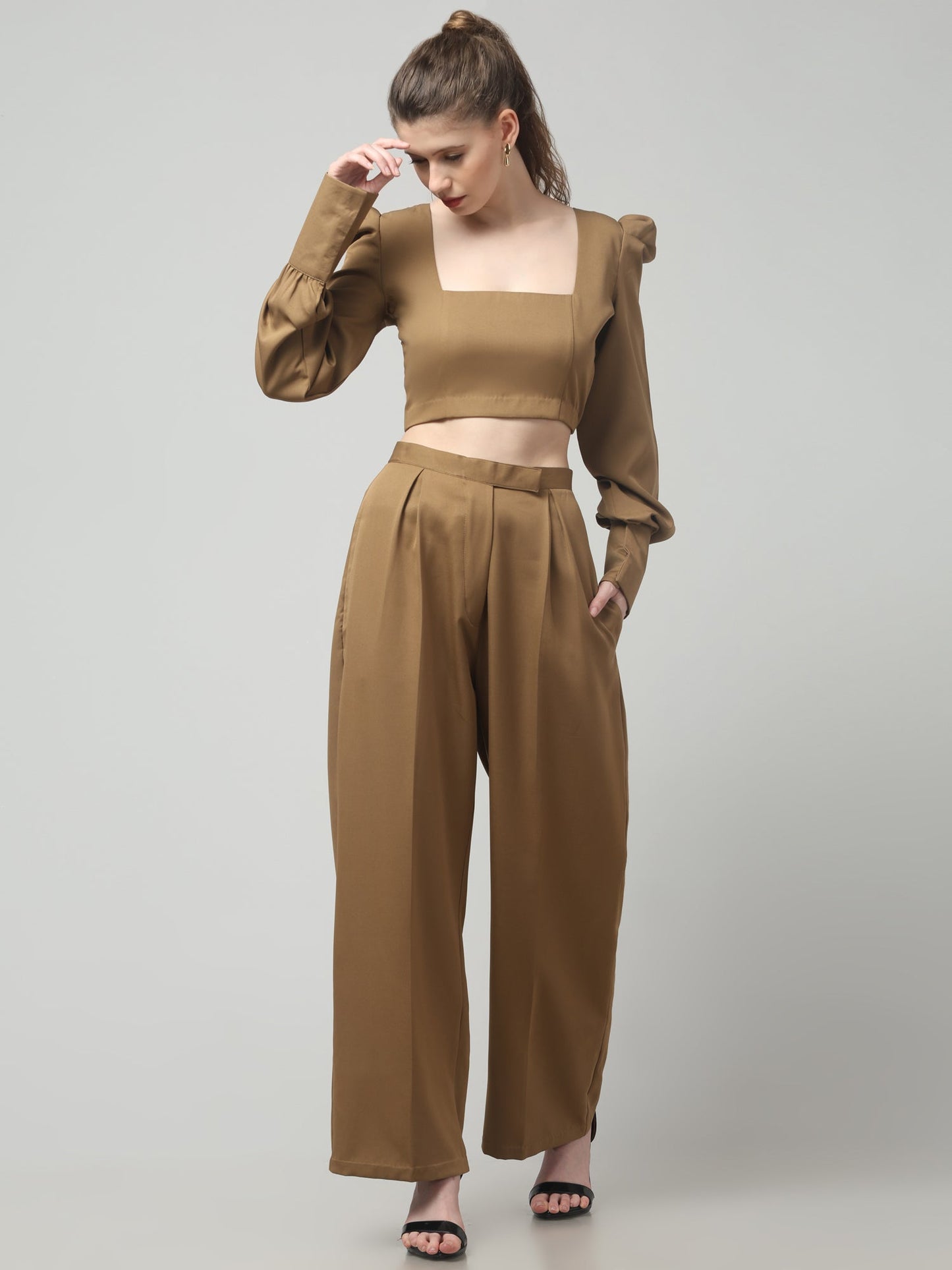 Caramel Crowned Puff-Sleeve Top