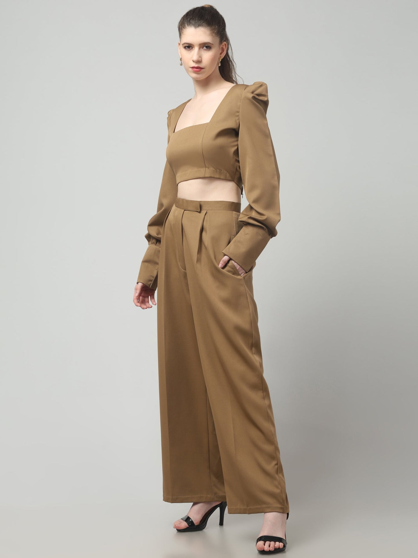Caramel Crowned Puff-Sleeve Top