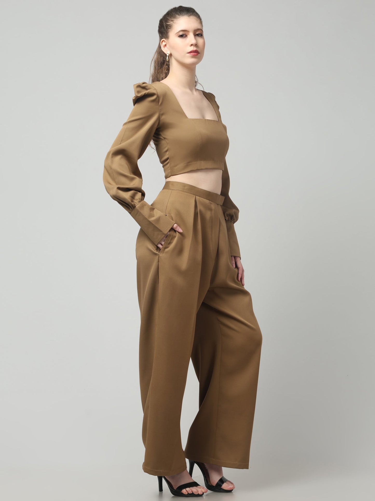 Caramel Crowned Puff-Sleeve Top