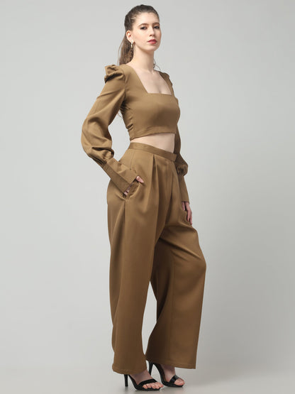 Caramel Crowned Puff-Sleeve Top