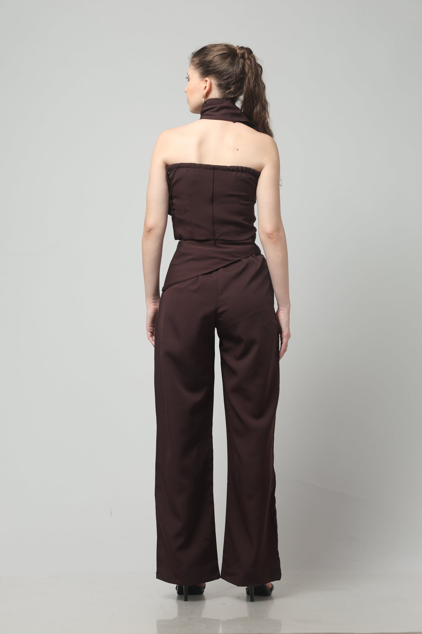 Mocha Spiral Neck-Belt Co-ord Set