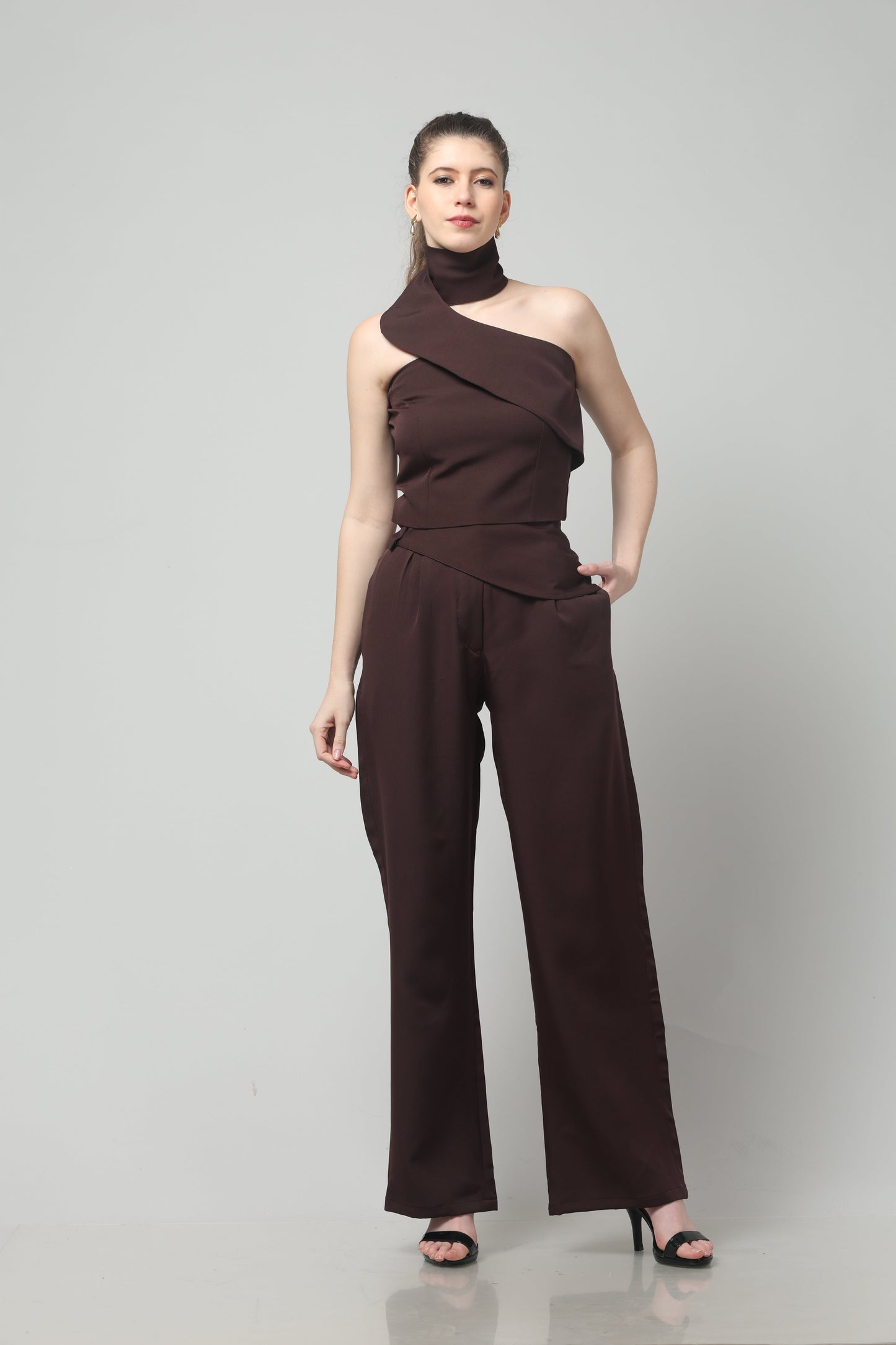 Mocha Spiral Neck-Belt Co-ord Set