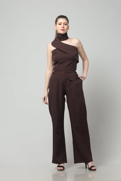 Mocha Spiral Neck-Belt Co-ord Set