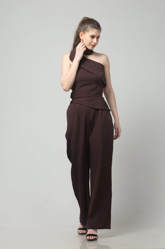 Mocha Spiral Neck-Belt Co-ord Set