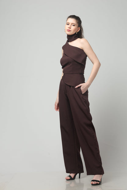 Mocha Spiral Neck-Belt Co-ord Set