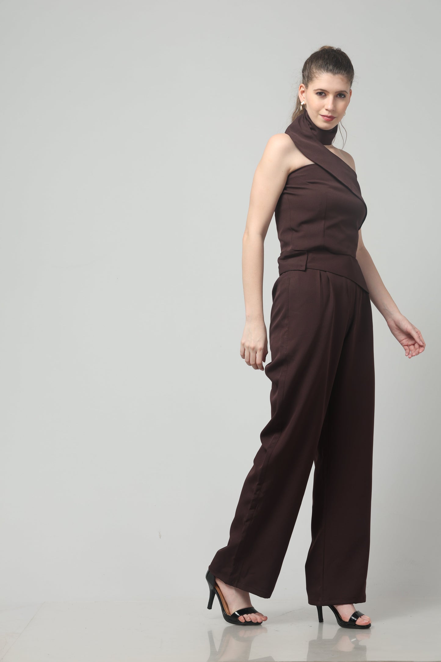 Mocha Spiral Neck-Belt Co-ord Set
