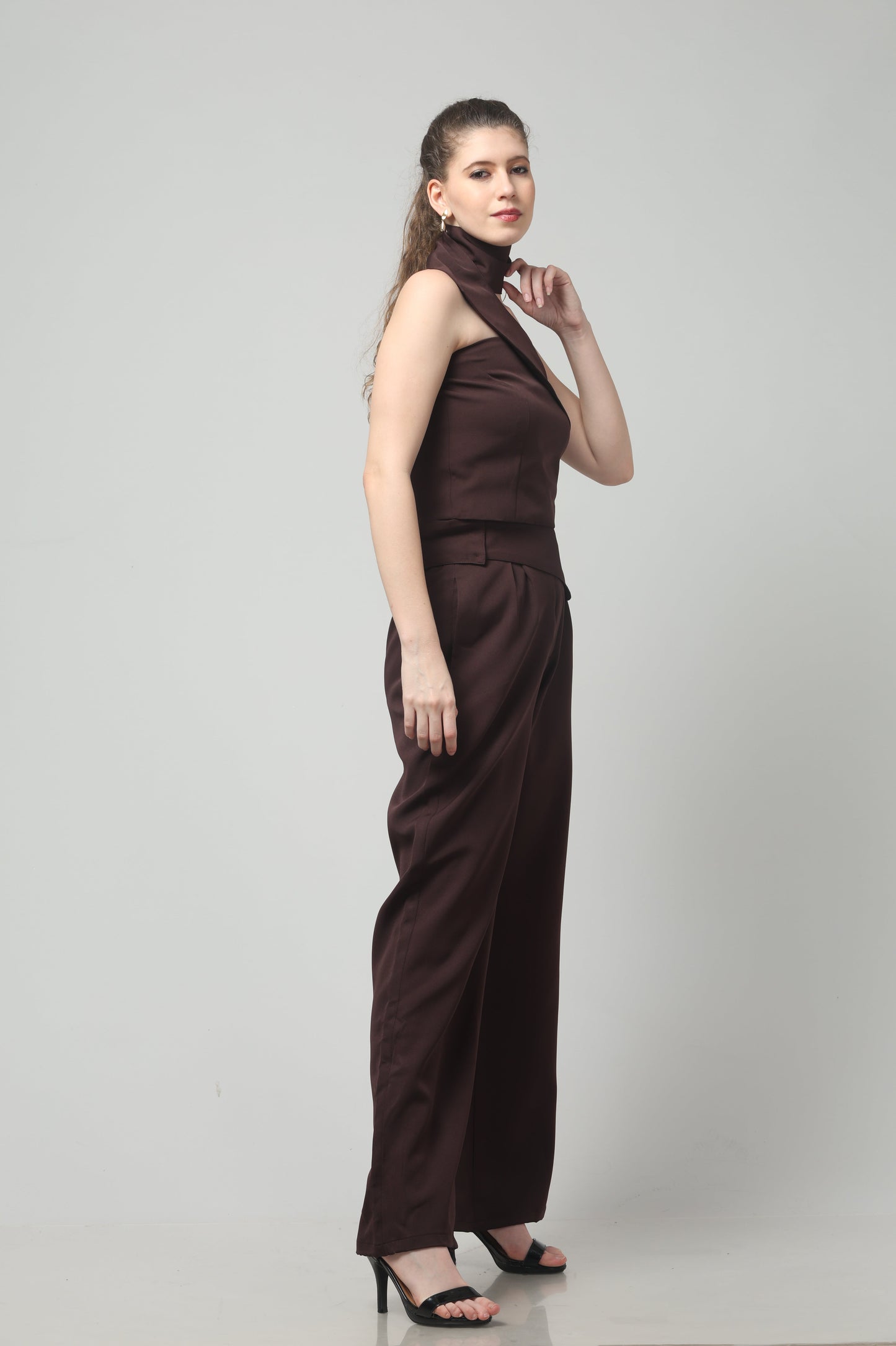 Mocha Spiral Neck-Belt Co-ord Set