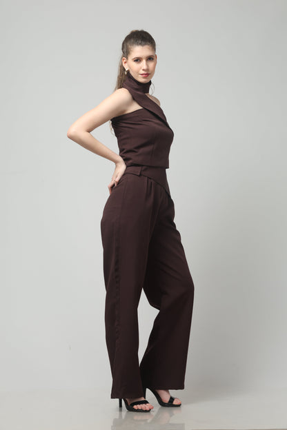 Mocha Spiral Neck-Belt Co-ord Set