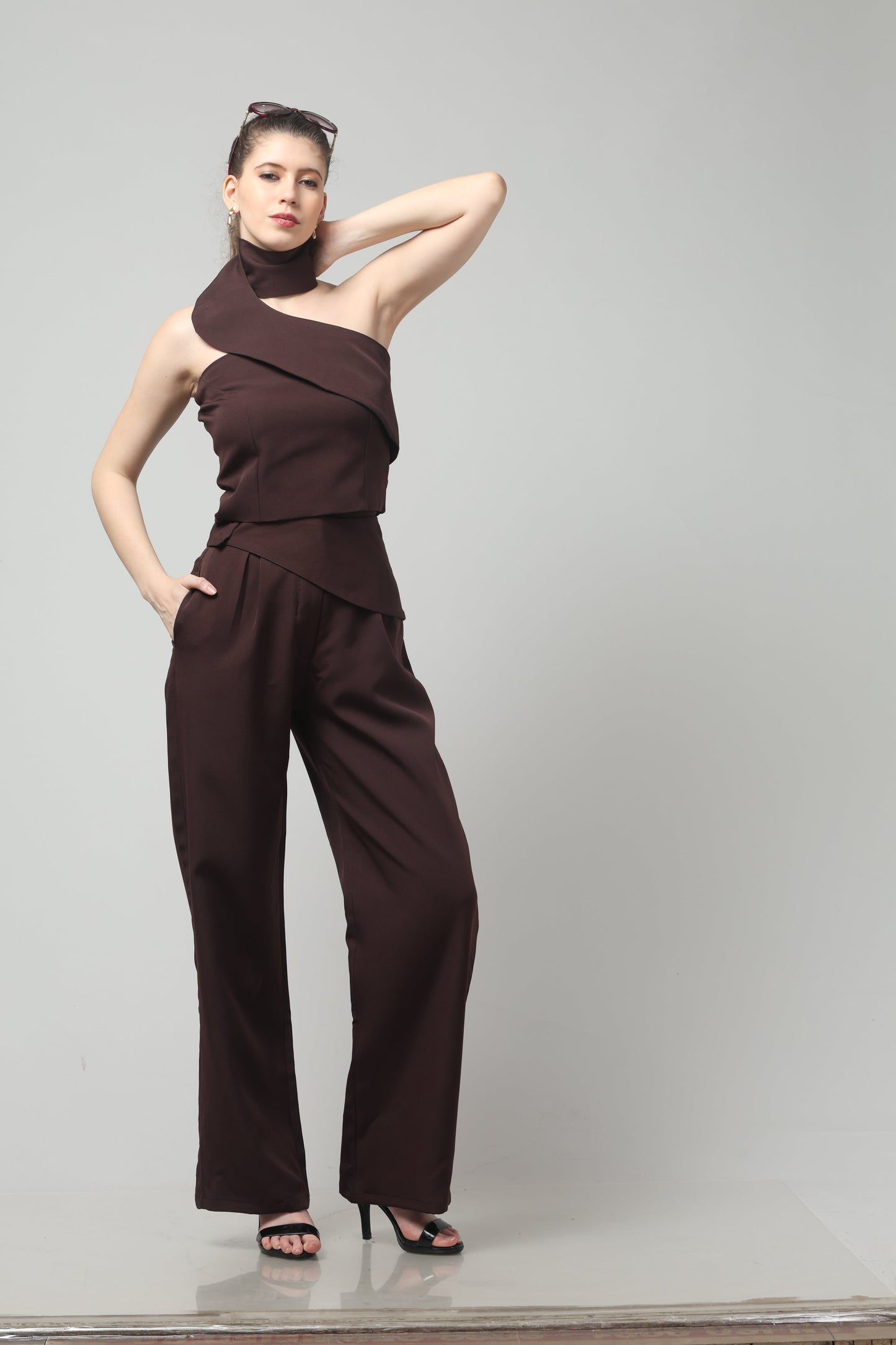 Mocha Spiral Neck-Belt Co-ord Set