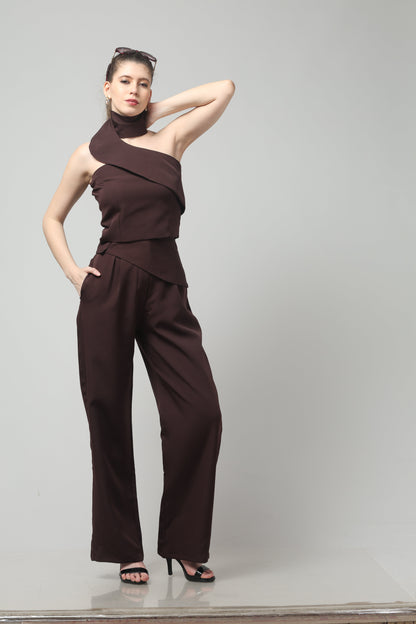 Mocha Spiral Neck-Belt Co-ord Set
