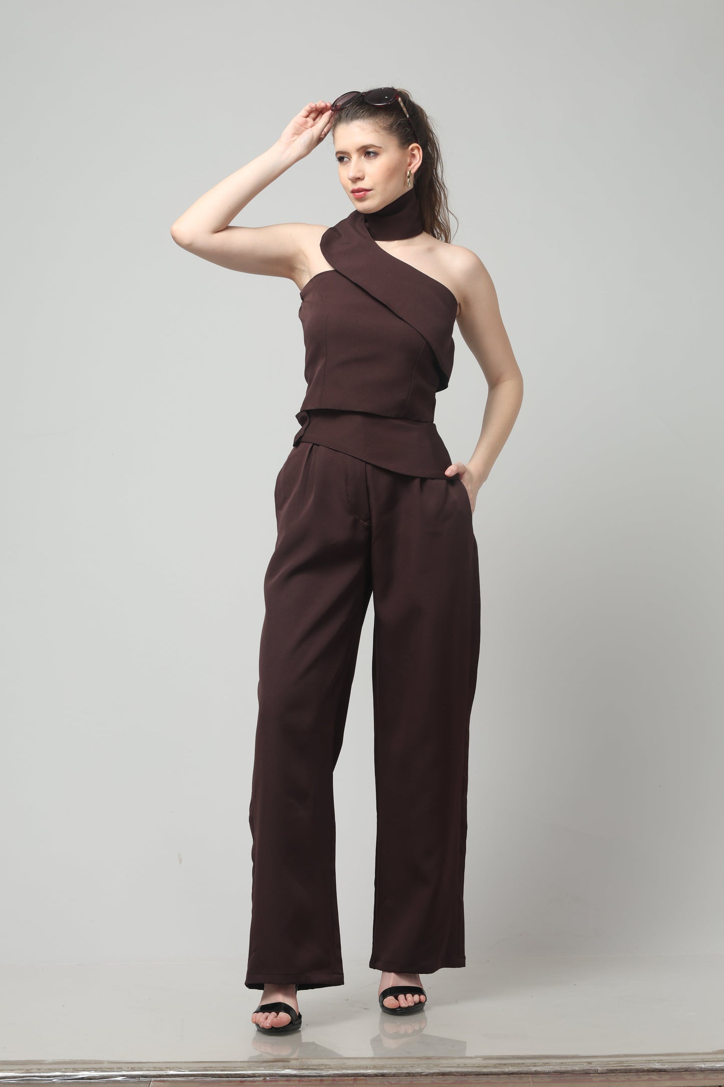 Mocha Spiral Neck-Belt Co-ord Set