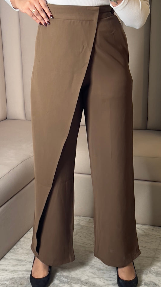 Overlap Front Wide-Leg Pants