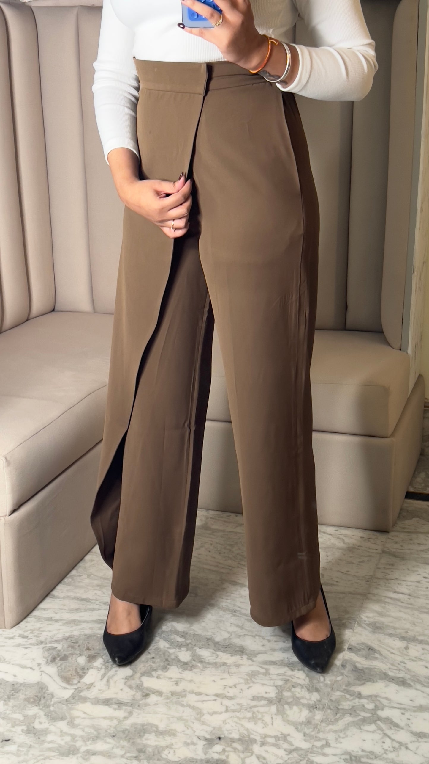 Overlap Front Wide-Leg Pants
